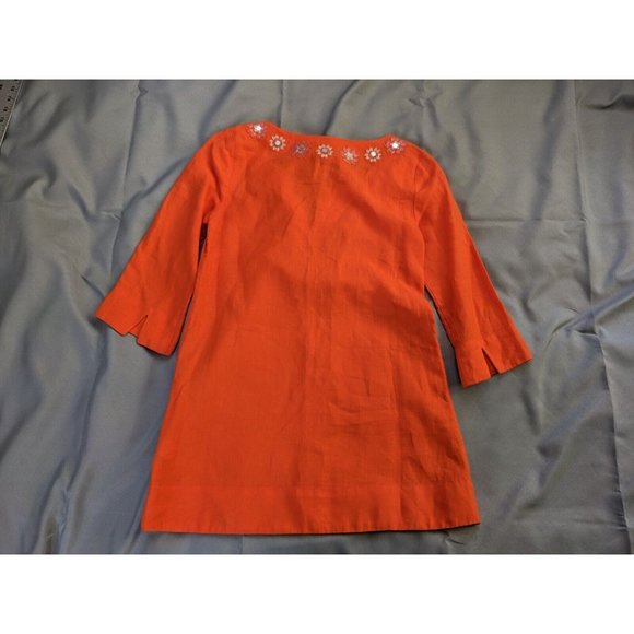 J.Crew Top Orange Linen Tunic Floral Embroidered Hippie Womens Size 0 - Picture 6 of 9
